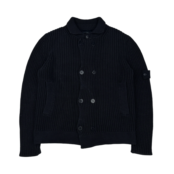 Stone Island 2012 Navy Ghost Piece Double Breasted Cotton Knit Buttoned Cardigan - XXL
