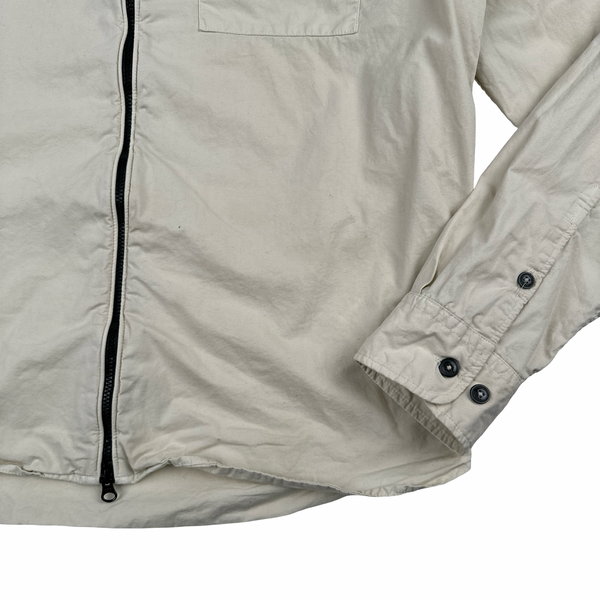 CP Company Cream Zipped Cotton Lens View Overshirt - Large