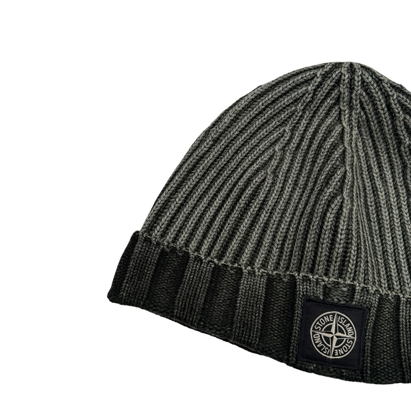 Stone Island Washed Green Ribbed Logo Patch Beanie
