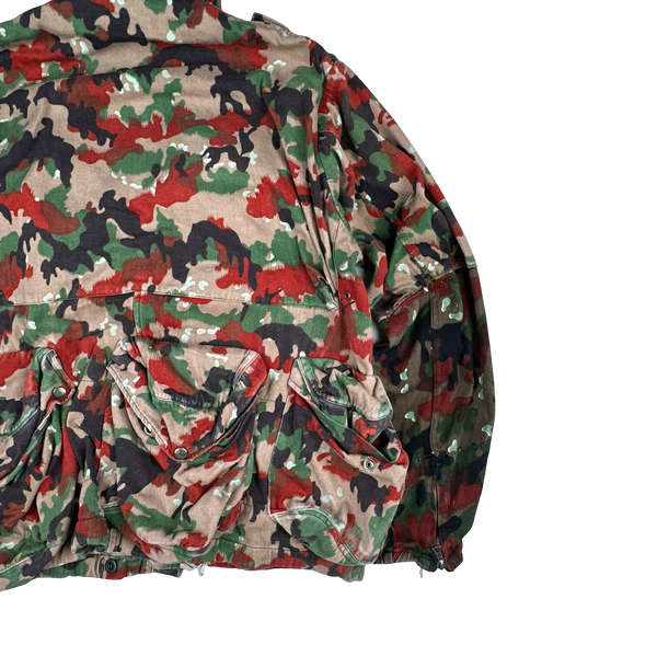 Vintage 70s Swiss Alpenflage M70 Netted Face Covering Multi-Pocket Cotton Jacket - XL