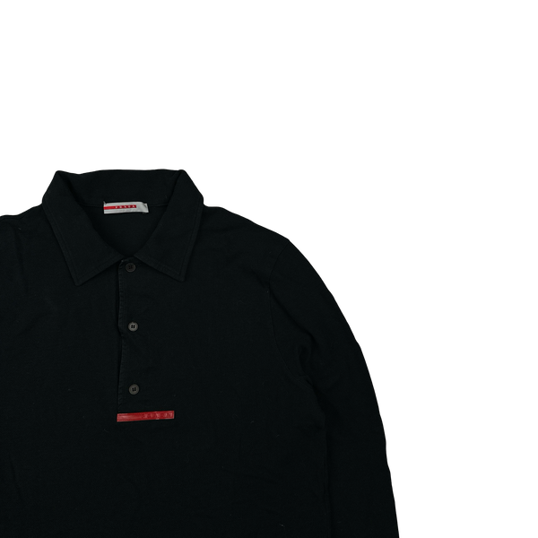 Prada Black Cotton Long Sleeve Red Tab Polo - Large