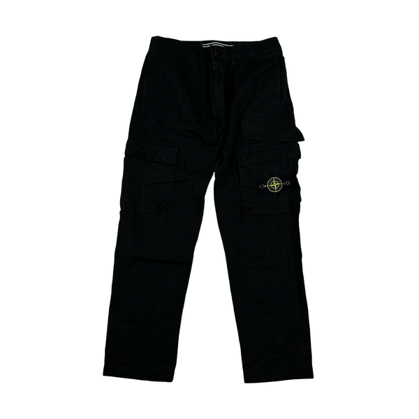Stone Island 2022 Black Cotton Cargo Trousers - 30"