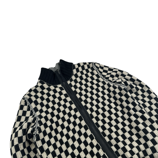 Stone Island 2010 Chequered Reversible Wool Knit Sample Zip Up Jumper VERY RARE - Large
