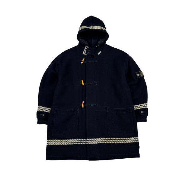 Stone Island 1988 Spellout Black Montgomery Duffle Coat - Large