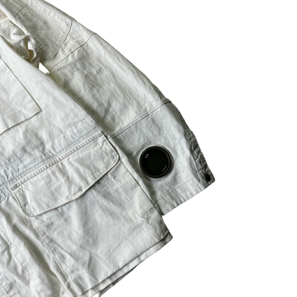 CP Company White Plated Linen La Mille Goggle Jacket - Large