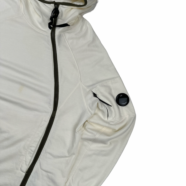 CP Company Cream/Green Asymmetrical Lens Viewer Zip Up Hoodie - Large