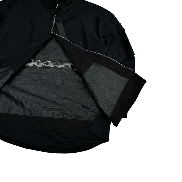 Stone Island 2023 Shadow Project Black Zipped Mesh Spellout Overshirt - Large