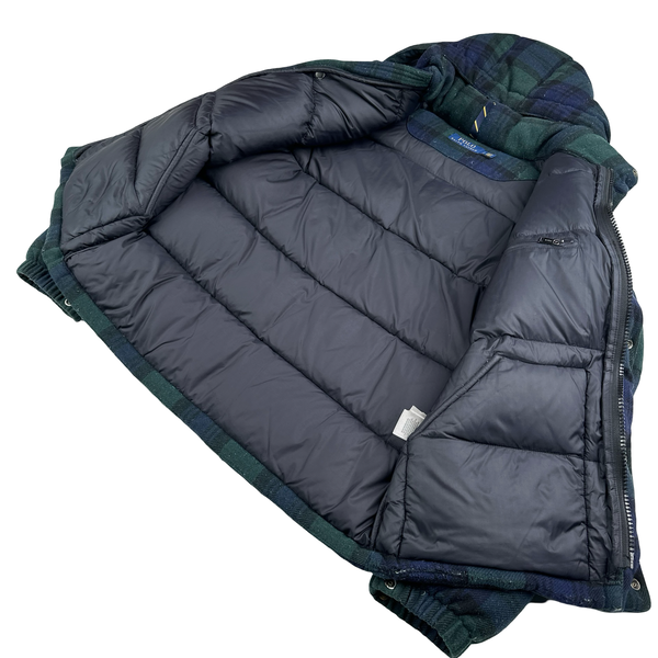 Ralph Lauren Green Nova Check Down Filled Hooded Puffer Jacket - Small