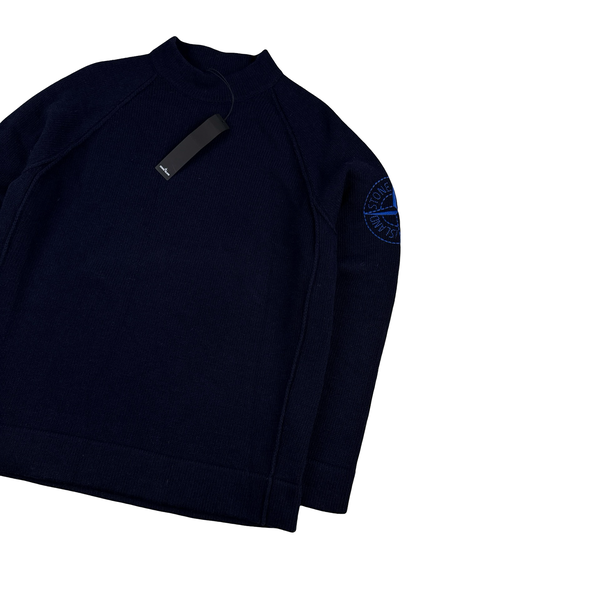 Stone Island 2019 Navy Wool Embroidered Arm Compass Crewneck Knit - XL