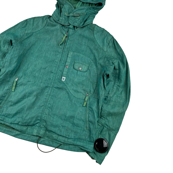 CP Company Teal Green Lino Flax Goggle Watch Finder Jacket - XL