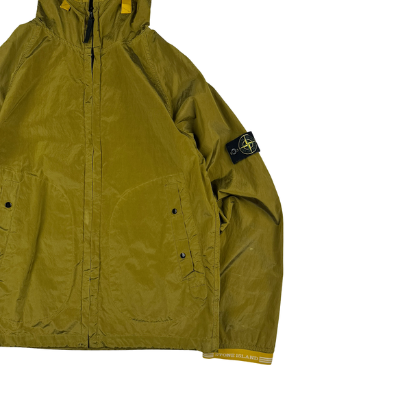 Stone Island 2004 Spellout Yellow Nylon Metal Velvet Lined Jacket - Medium