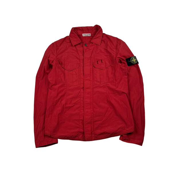 Stone Island 2008 Red Nylon Resin Coated Zipped Overshirt Jacket - Medium