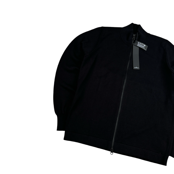 Stone Island 2023 Black Cotton Zipped Cardigan Knit Jumper - Small