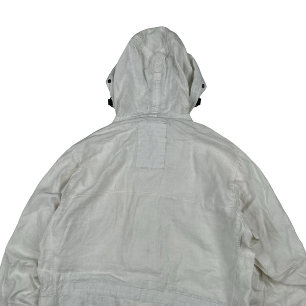 CP Company White Plated Linen La Mille Goggle Jacket - Small