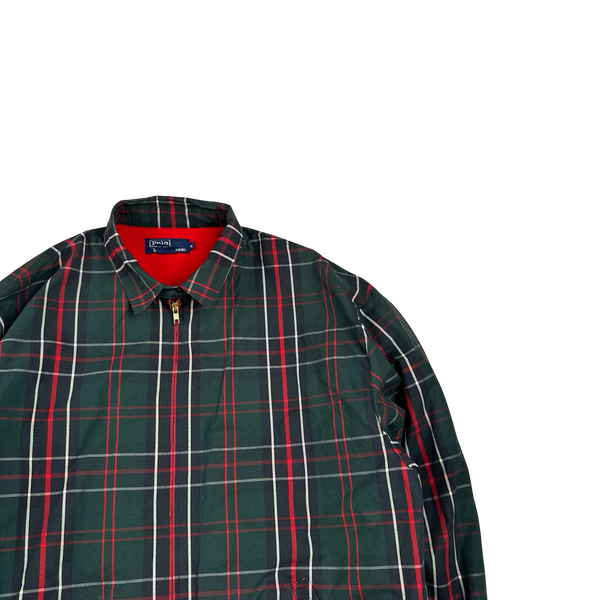 Ralph Lauren 90's Red/Green Plaid Fleece Lined Harrington Jacket - XL