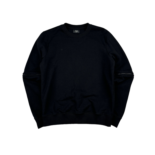 Fendi Cotton Zip Off Sleeves Black Crewneck Jumper - Small
