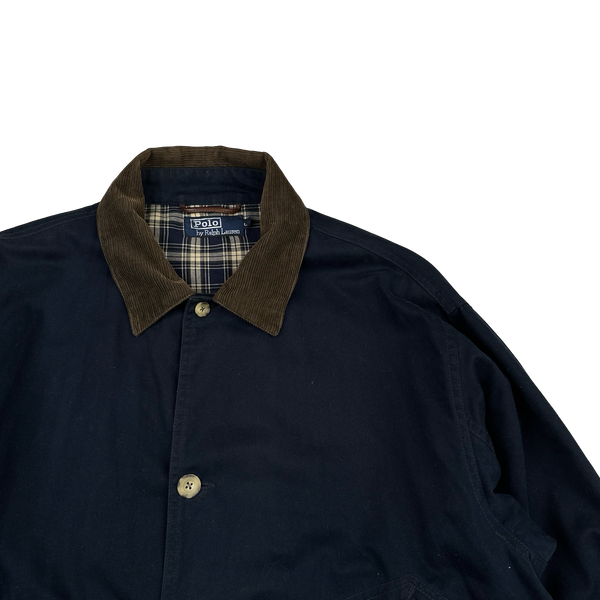Ralph Lauren Polo Navy Corduroy Collar Cotton Long Jacket - Large