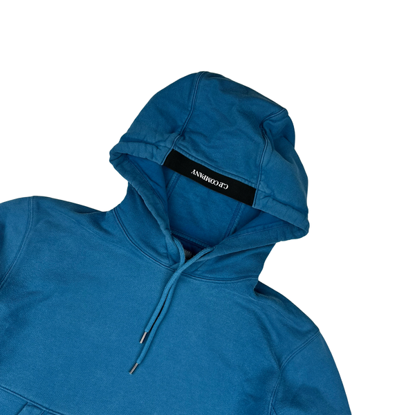 CP Company Azure Blue Cotton Lens Viewer Pullover Hoodie - Medium