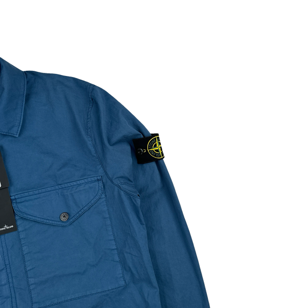 Stone Island 2024 Blue Cotton Double Pocket Overshirt - Small