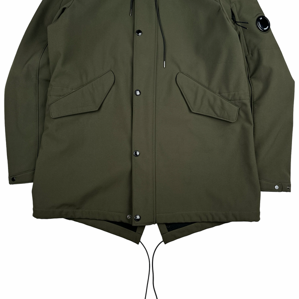 CP Company Khaki Fleece Lined Long Soft Shell Lens View Jacket - XL