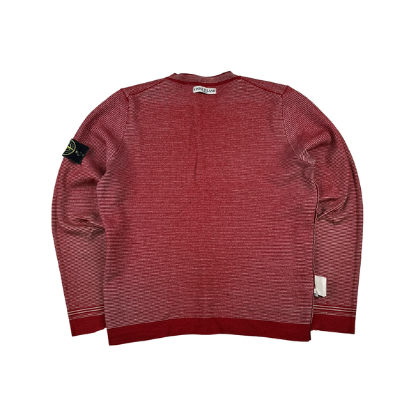 Stone Island 2009 Red Ribbed Reversable Wool Blend Crewneck Jumper - Medium