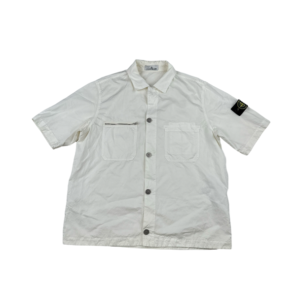 Stone Island 2023 White Cotton Cupro Short Sleeve Overshirt - Large