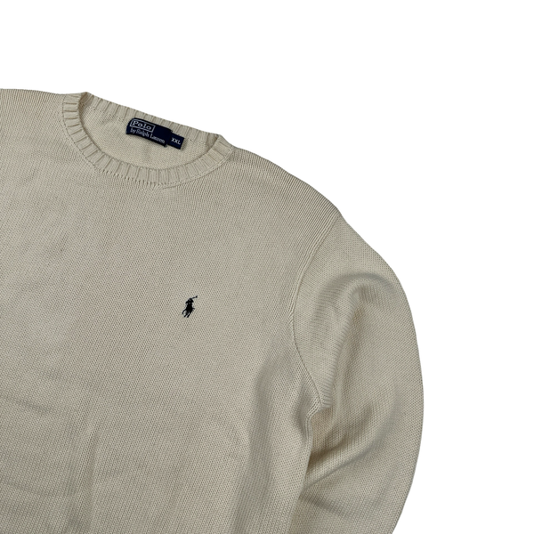 Ralph Lauren Cream Cotton Knit Crewneck Jumper - XXL