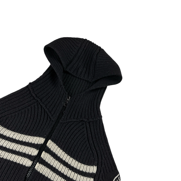 Stone Island 2005 Heavyweight Wool Knit Spellout Hooded Cardigan - Large