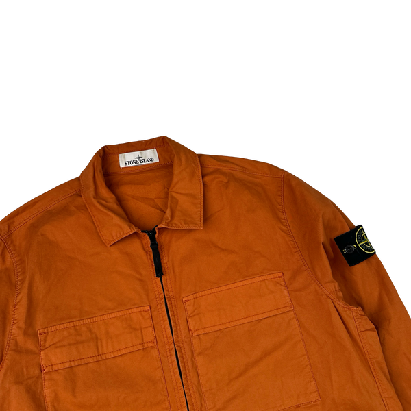 Stone Island 2023 Orange Supima Cotton Twill Zipped Overshirt - Large