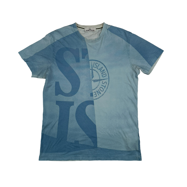 Stone Island Blue Two Tone Isola Di Pielia T Shirt - Large