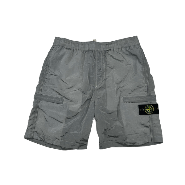 Stone Island 2022 Grey Nylon Metal Loose Fit Cargo Shorts - Large