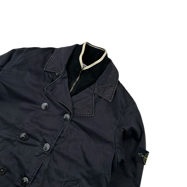 Stone Island 2008 Navy Lined Raso Gommato Wool Lined Trench Coat - XL