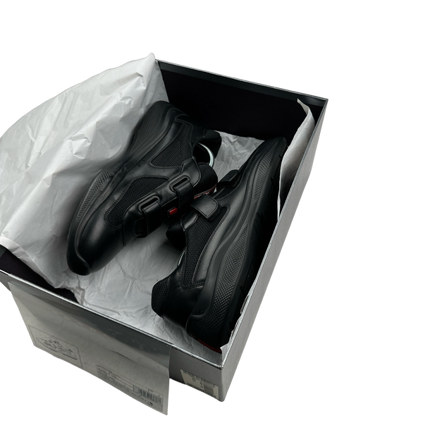 Prada America Cup Velcro Black Leather Trainers - UK 8