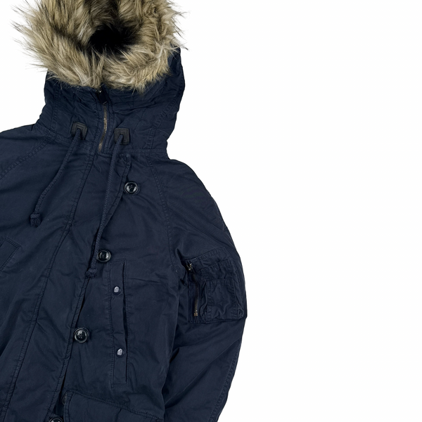 Ralph Lauren Arctic Navy Down Filled Fur Hood Trim Parka Jacket - Small
