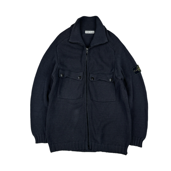 Stone Island Vintage 1998 Navy Knitted Cotton Jumper - Large