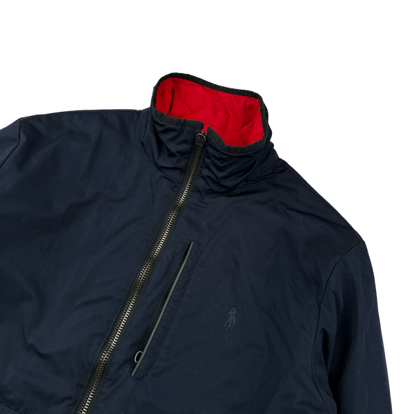 Ralph Lauren Red/Navy Quilted Reversible Collared Spellout Embroidered Jacket - Medium