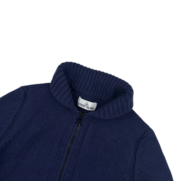 Stone Island 2016 Blue Zipped Knitted Wool Collared Jumper - Small