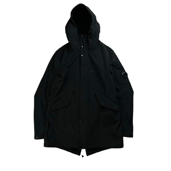 CP Company Black Fleece Lined Fishtail Soft Shell Parka - Large