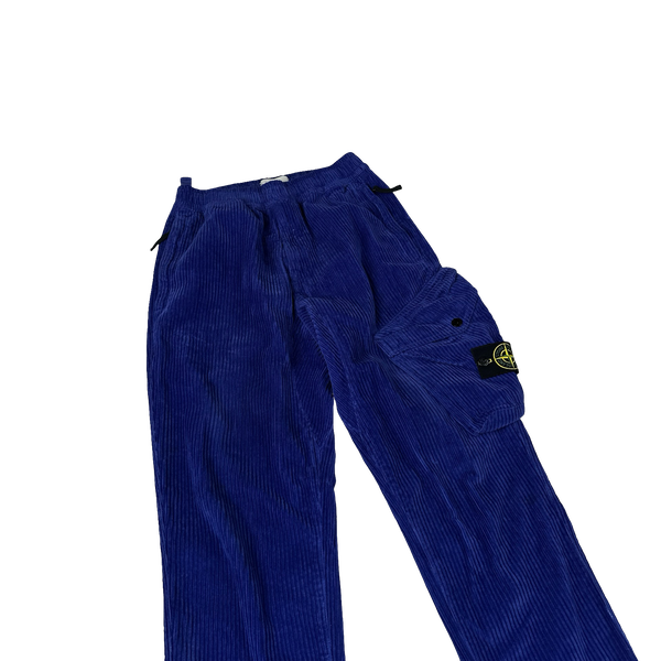 Stone Island 2021 Blue Jumbo Corduroy Cargo Trousers - 28"