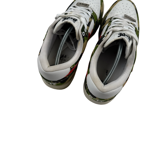 BAPE Green Camo White Leather Trainers - UK 8.5