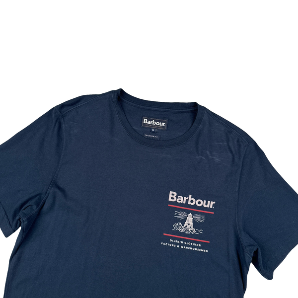 Barbour Navy Spellout Short Sleeve T Shirt - Medium