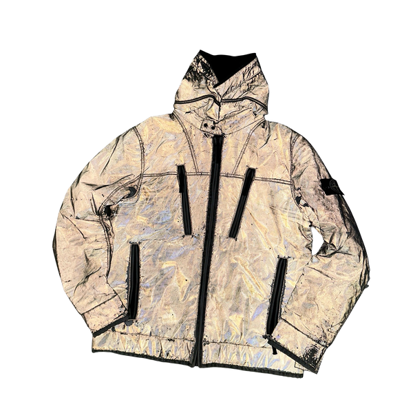 Stone Island Silver Liquid Reflective Fleece Lined Jacket - XL