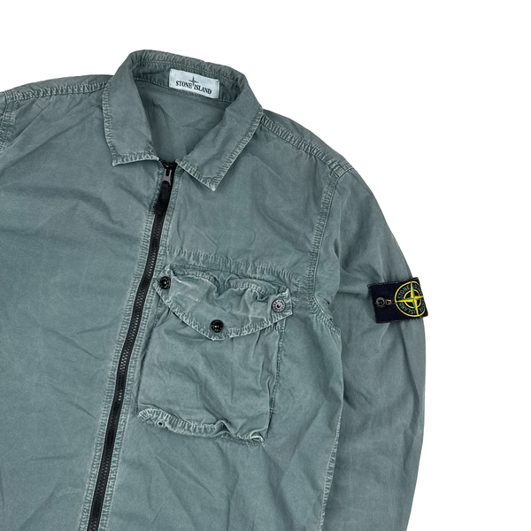 Stone Island 2021 Green Cotton Zipped Overshirt - Medium