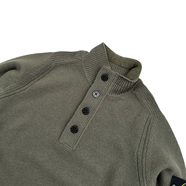 Stone Island 2018 Khaki Lambswool Quarter Zip Pullover - Small
