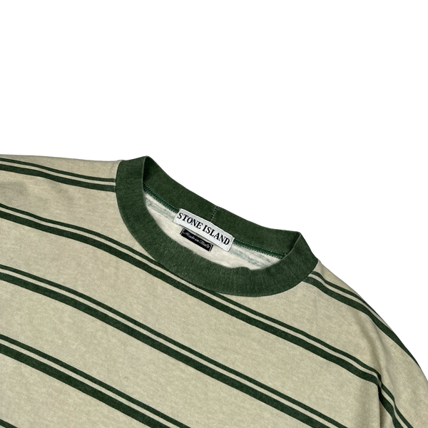 Stone Island 1997 Green Striped Vintage Cotton T Shirt - Large