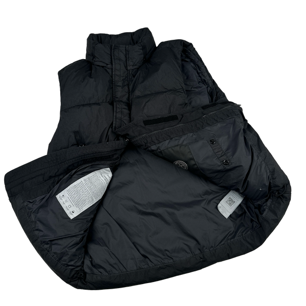 Stone Island 2021 Black Garment Dyed Crinkle Reps Down Filled Gilet - XL