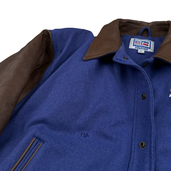 NFL Giants Leather Sleeve Varsity Bomber Jacket - Large