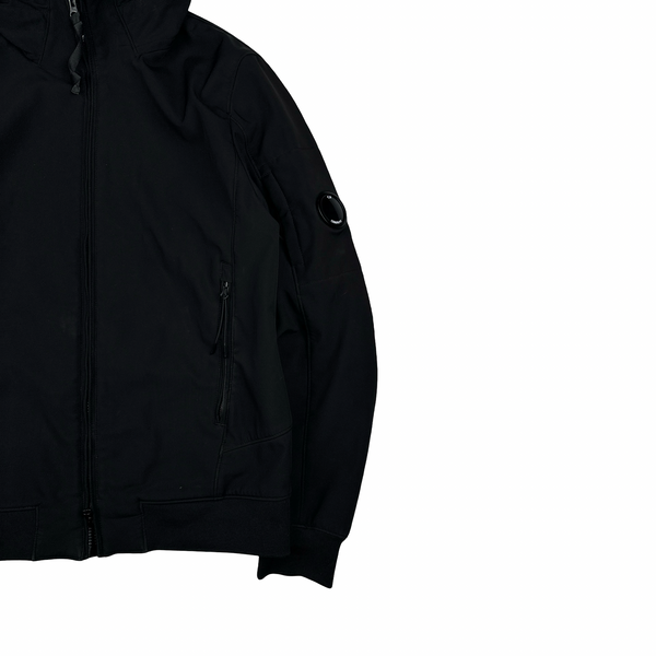 CP Company Black Soft Shell Lens View Hooded Zipped Jacket - Medium