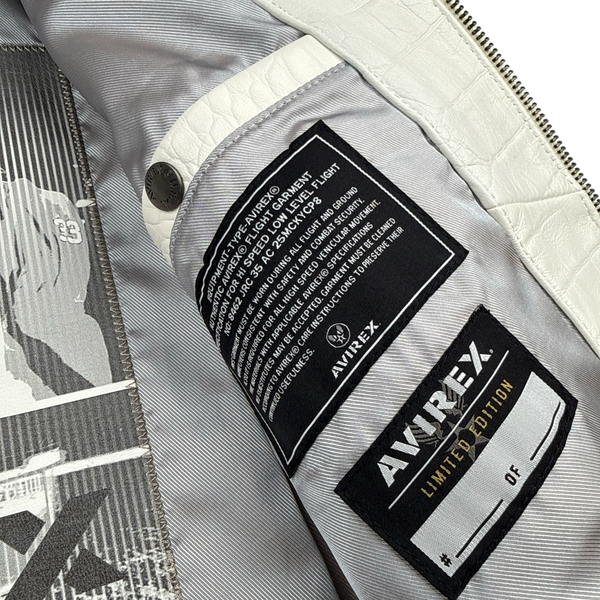 Avirex White Leather Spell Out Bomber Jacket - Medium