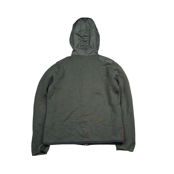Prada Khaki Cotton Knitted Red Tab Zipped Hoodie - Large